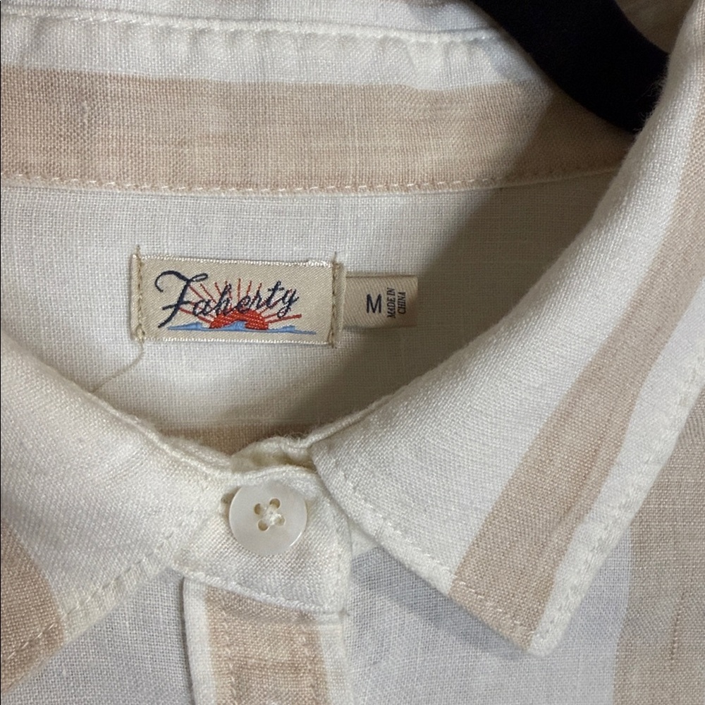 FAHERTY MALIBU VALLERTA STRIPE LONG SLEEVE LINEN SHIRT SIZE MEDIUM - Picture 6 of 8